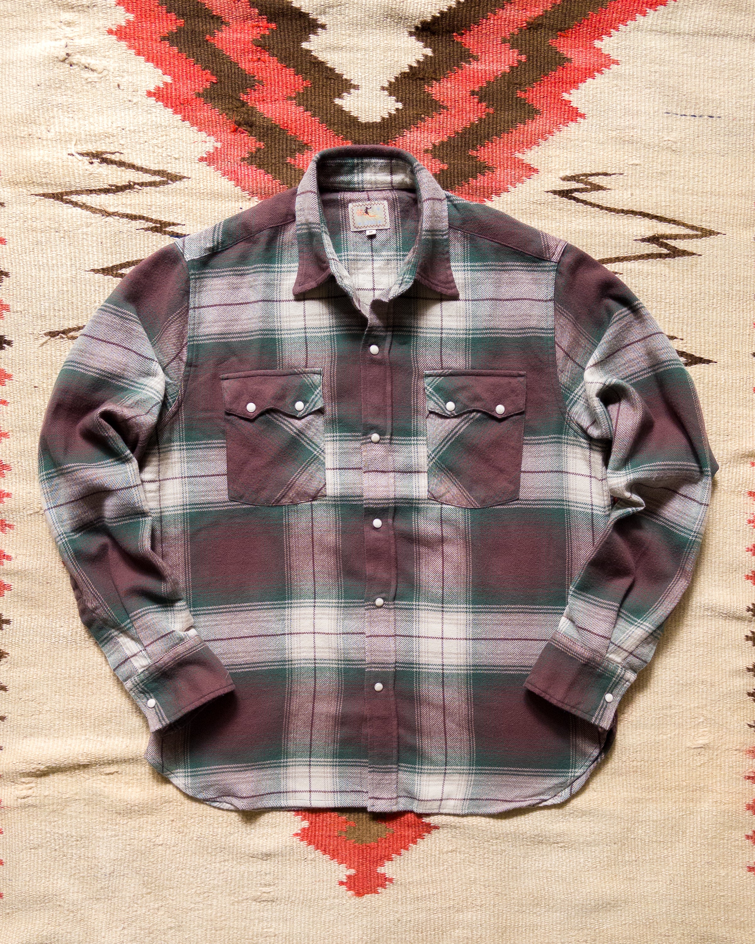 Washed Flannel Pearlsnap Shirt - Grizzly Shadow Plaid