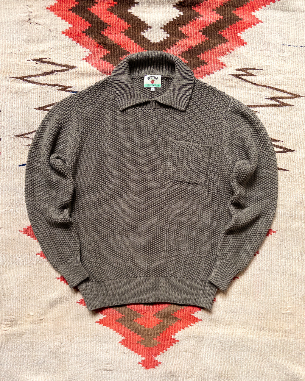Moss Stitch Collared Sweater - Dusty Olive