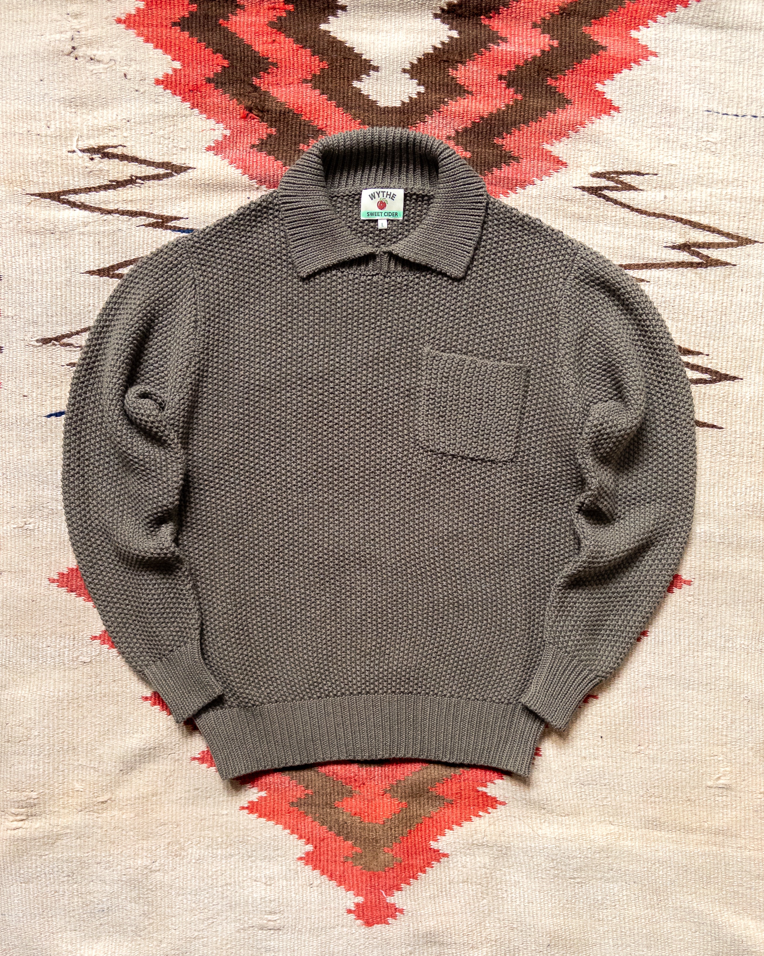 Moss Stitch Collared Sweater - Dusty Olive