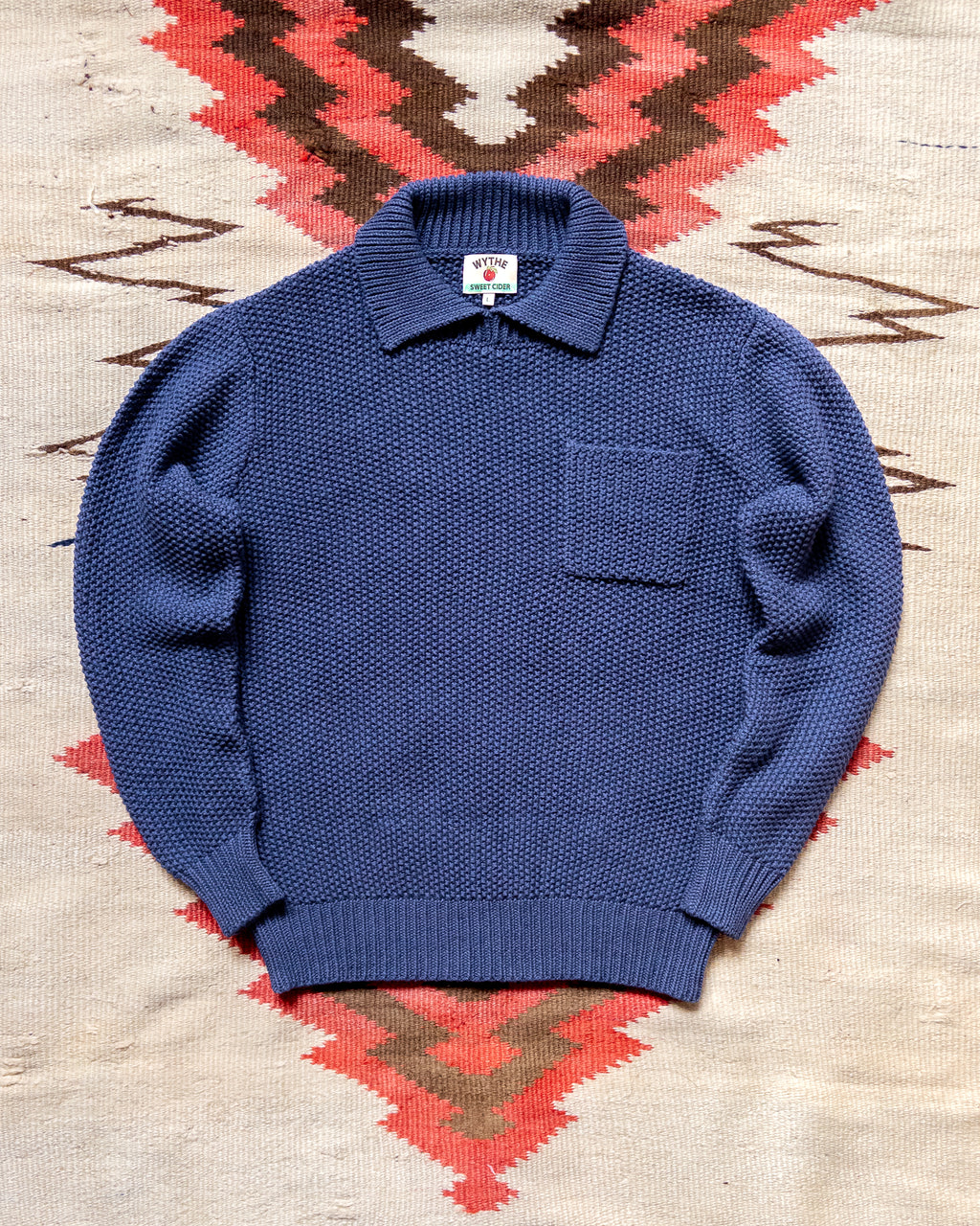 Moss Stitch Collared Sweater - Faded Navy