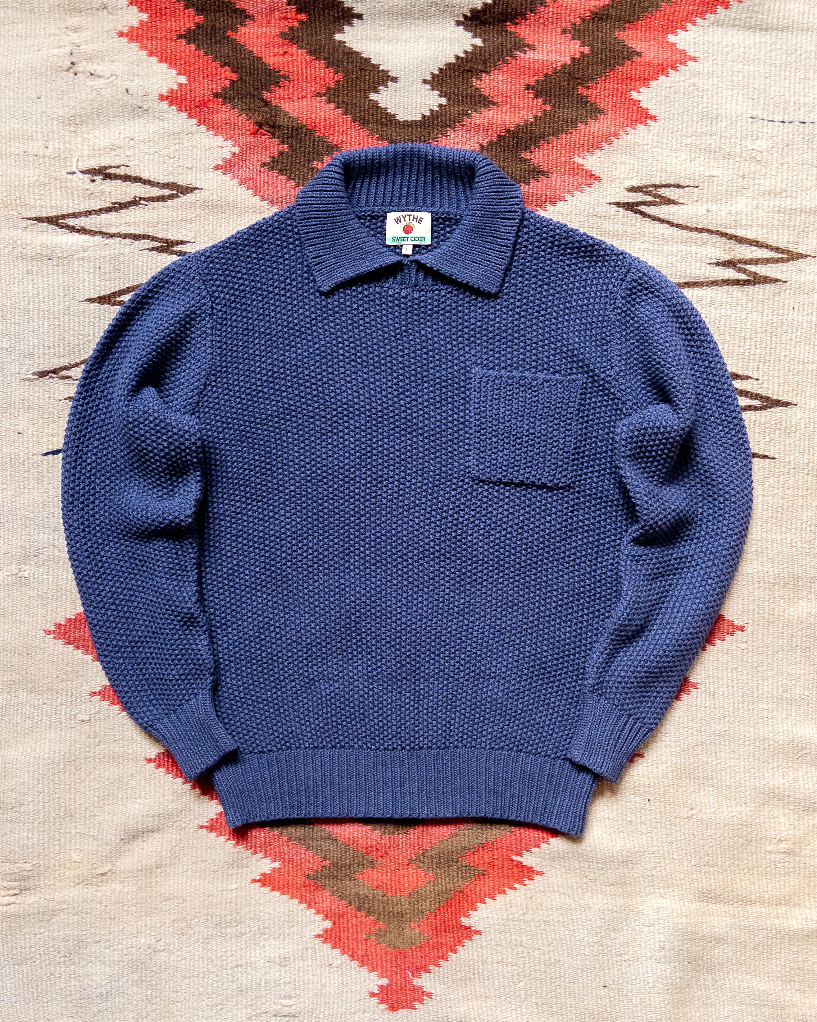 Moss Stitch Collared Sweater - Faded Navy