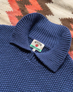 Moss Stitch Collared Sweater - Faded Navy