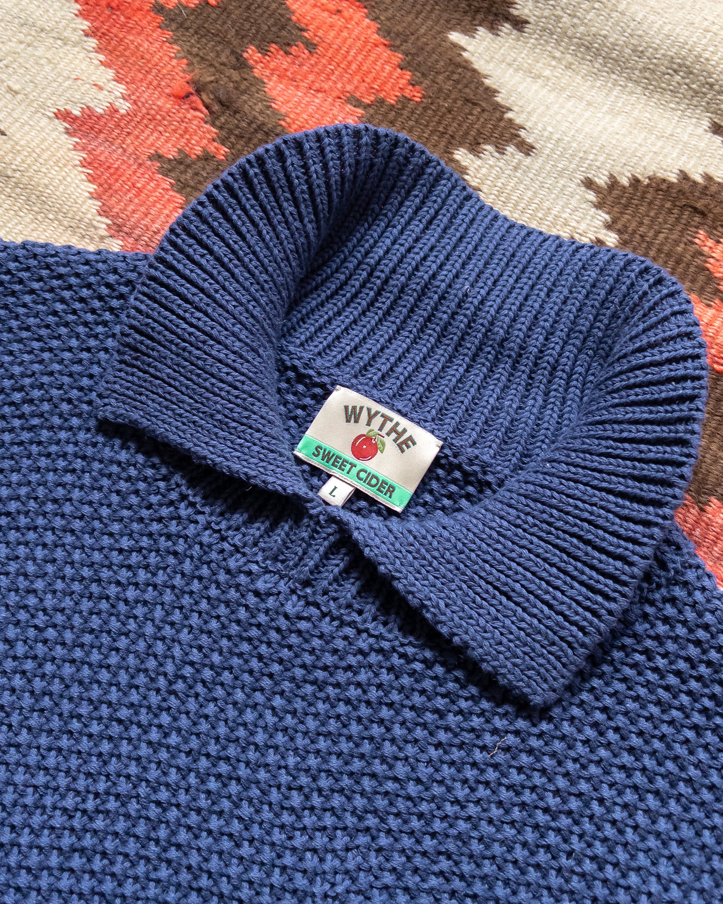 Moss Stitch Collared Sweater - Faded Navy