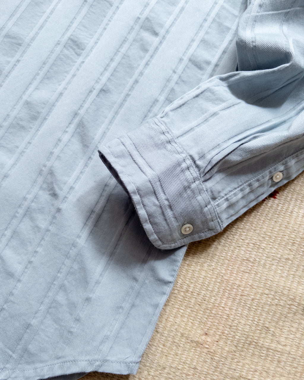 French Hickory Stripe Popover Button Down - Faded Bench Blue