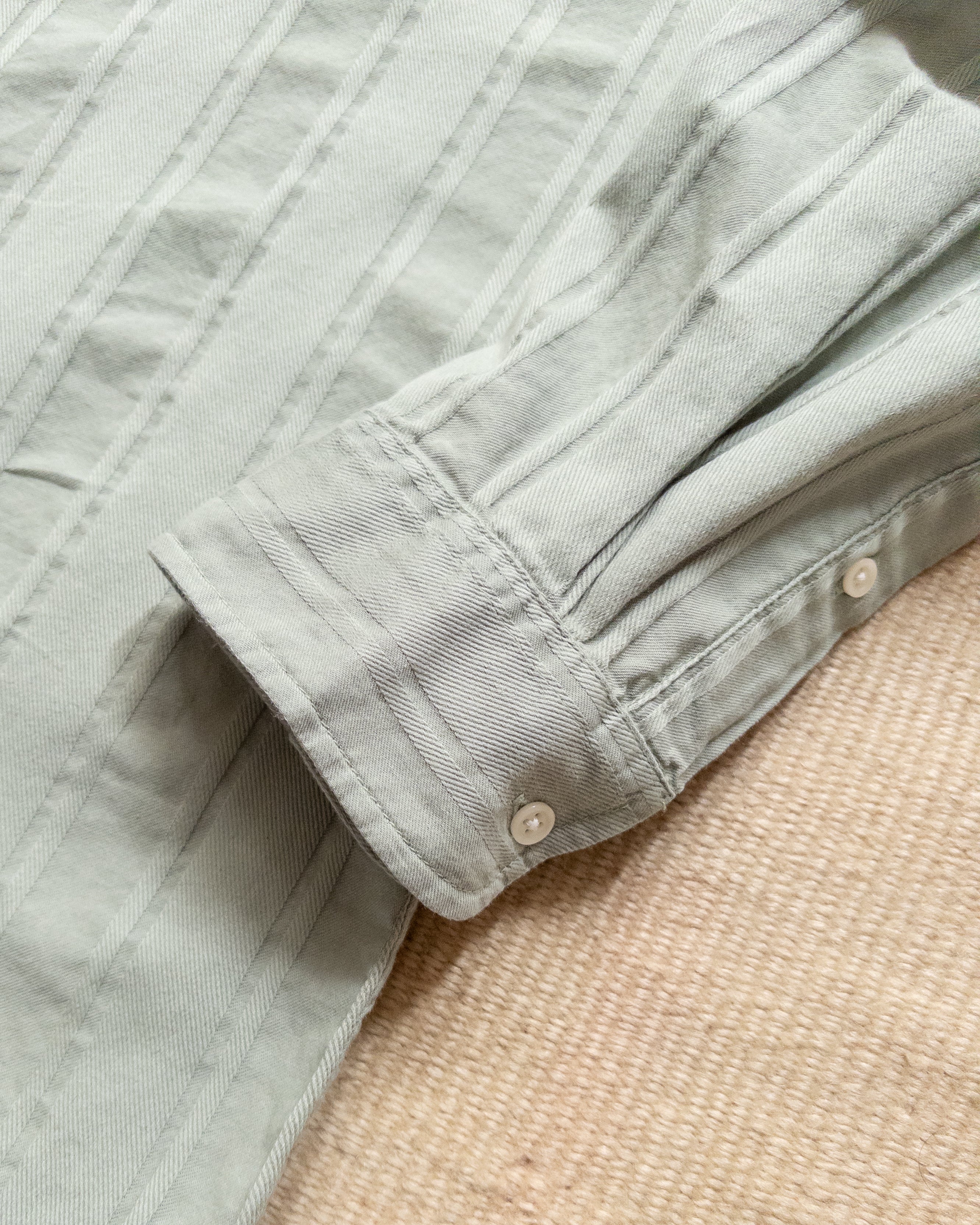 French Hickory Stripe Popover Button Down - Sage