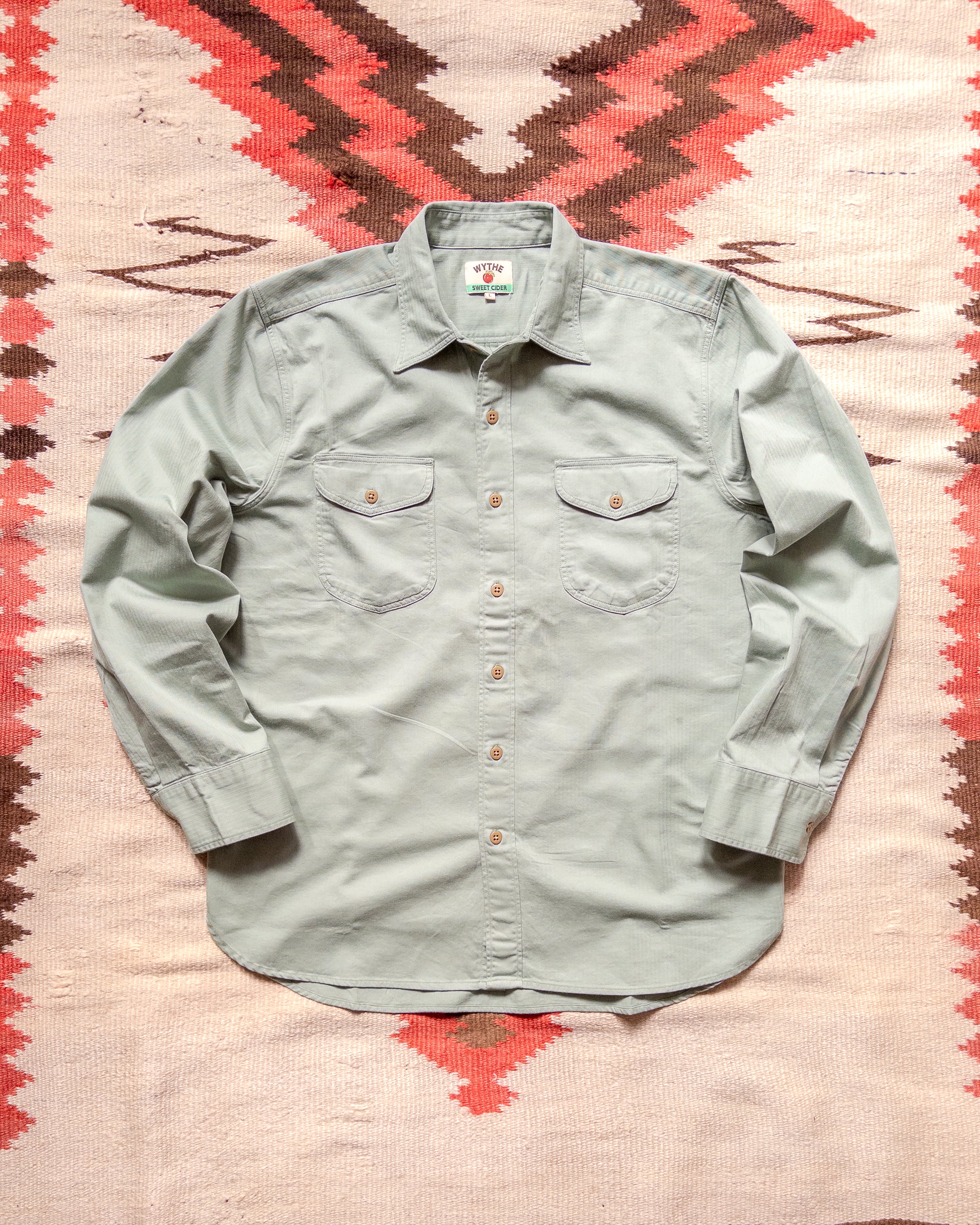 Cotton Herringbone Officer's Shirt - Sage