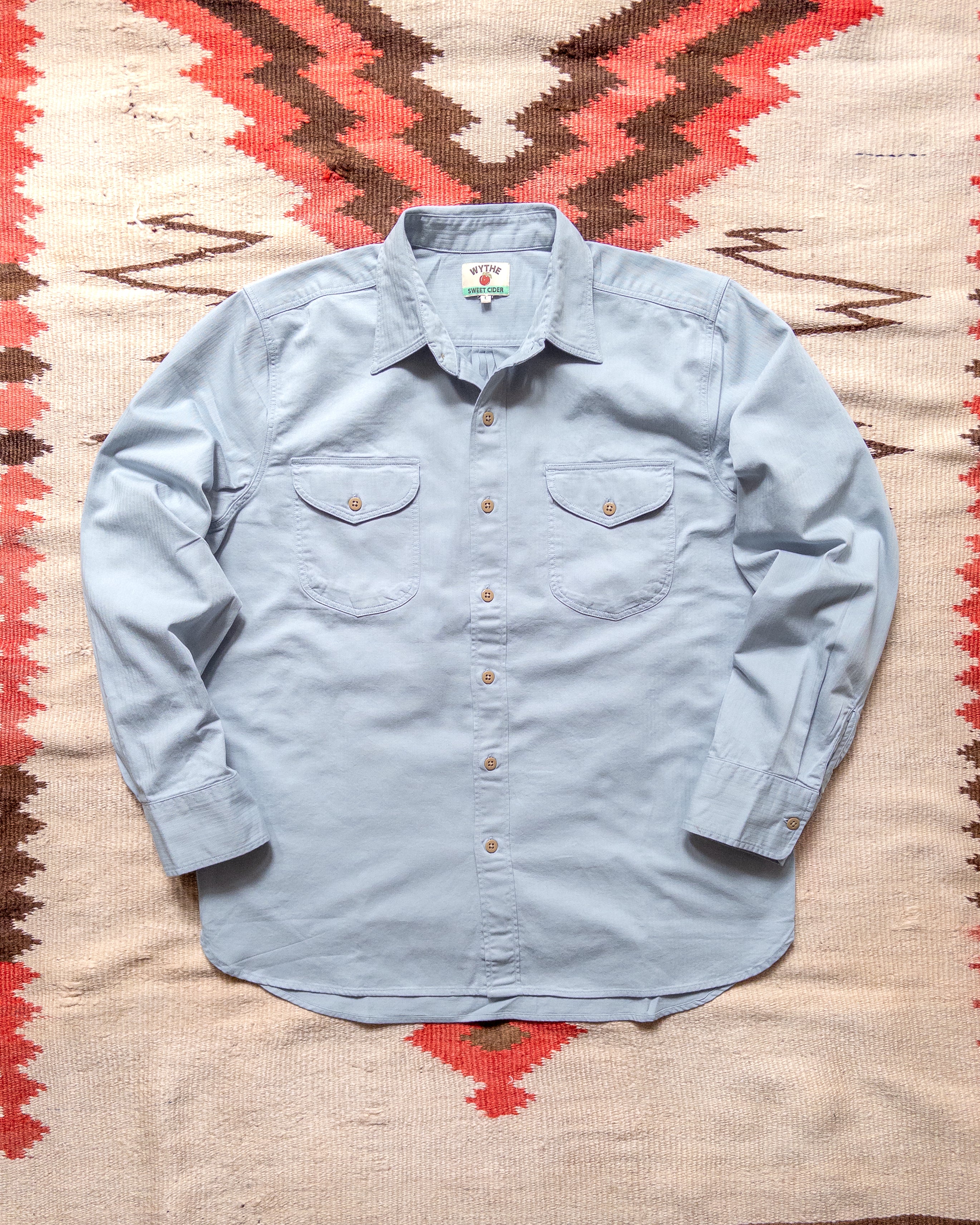 Cotton Herringbone Officer's Shirt - Faded Bench Blue