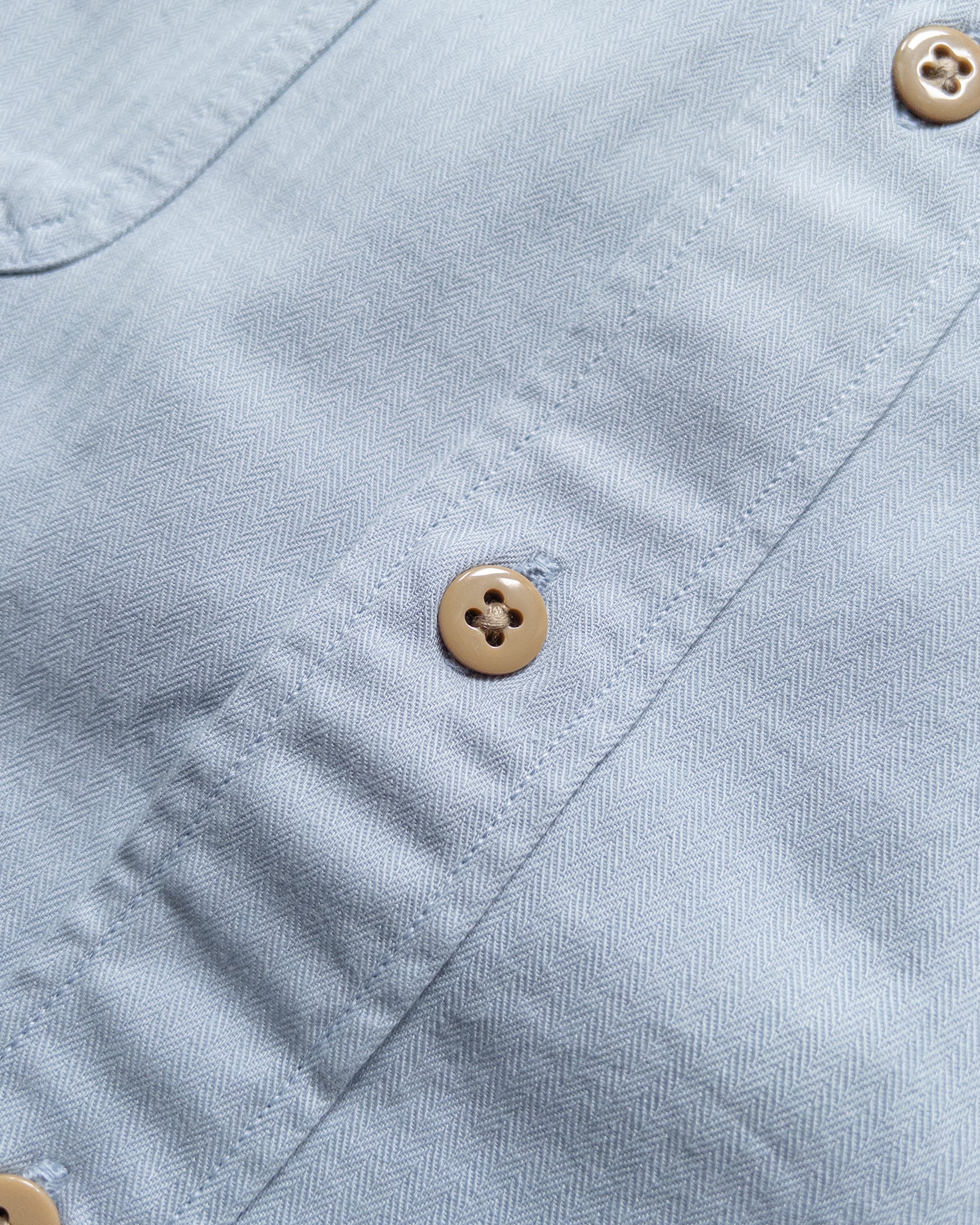 Cotton Herringbone Officer's Shirt - Faded Bench Blue
