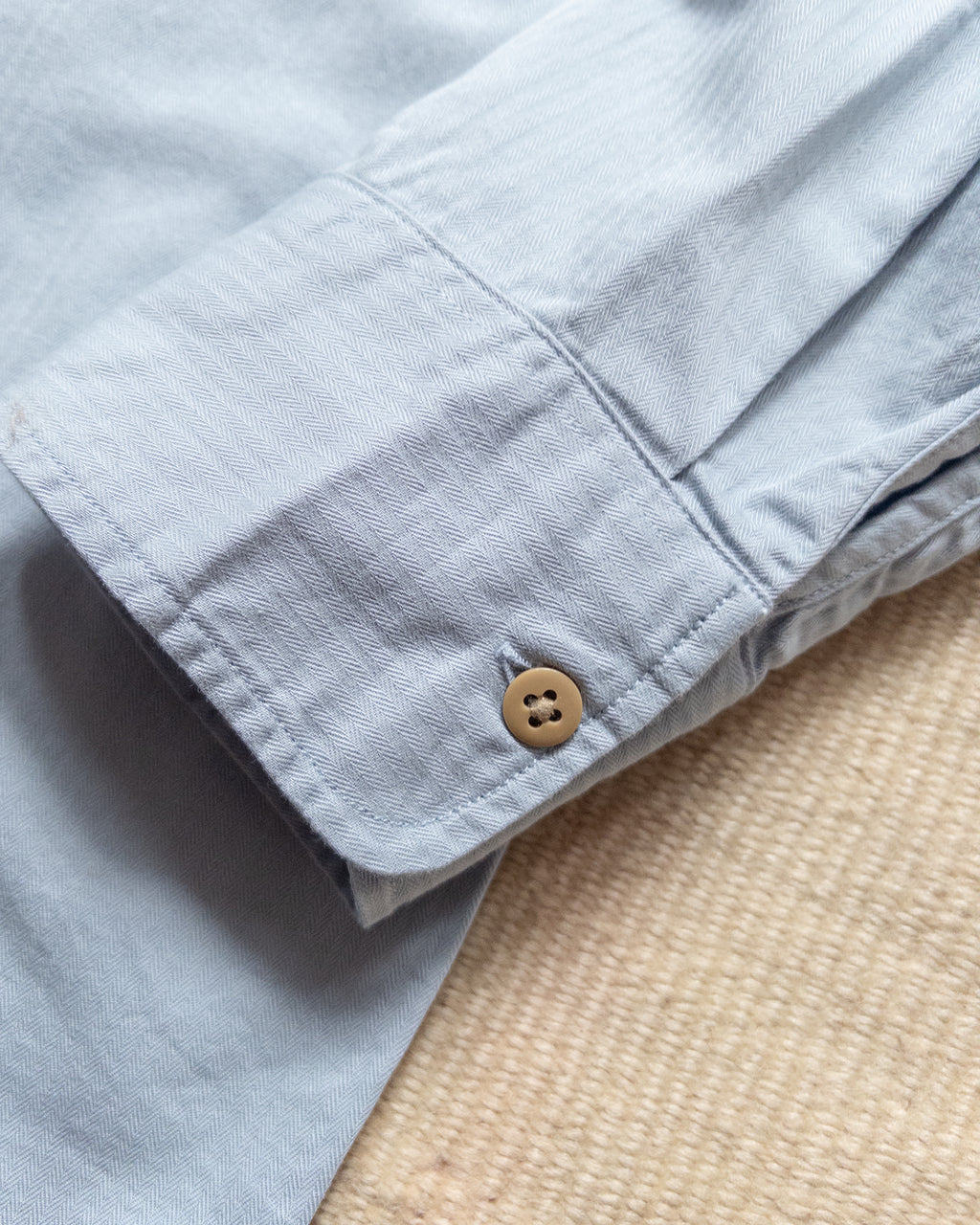 Cotton Herringbone Officer's Shirt - Faded Bench Blue