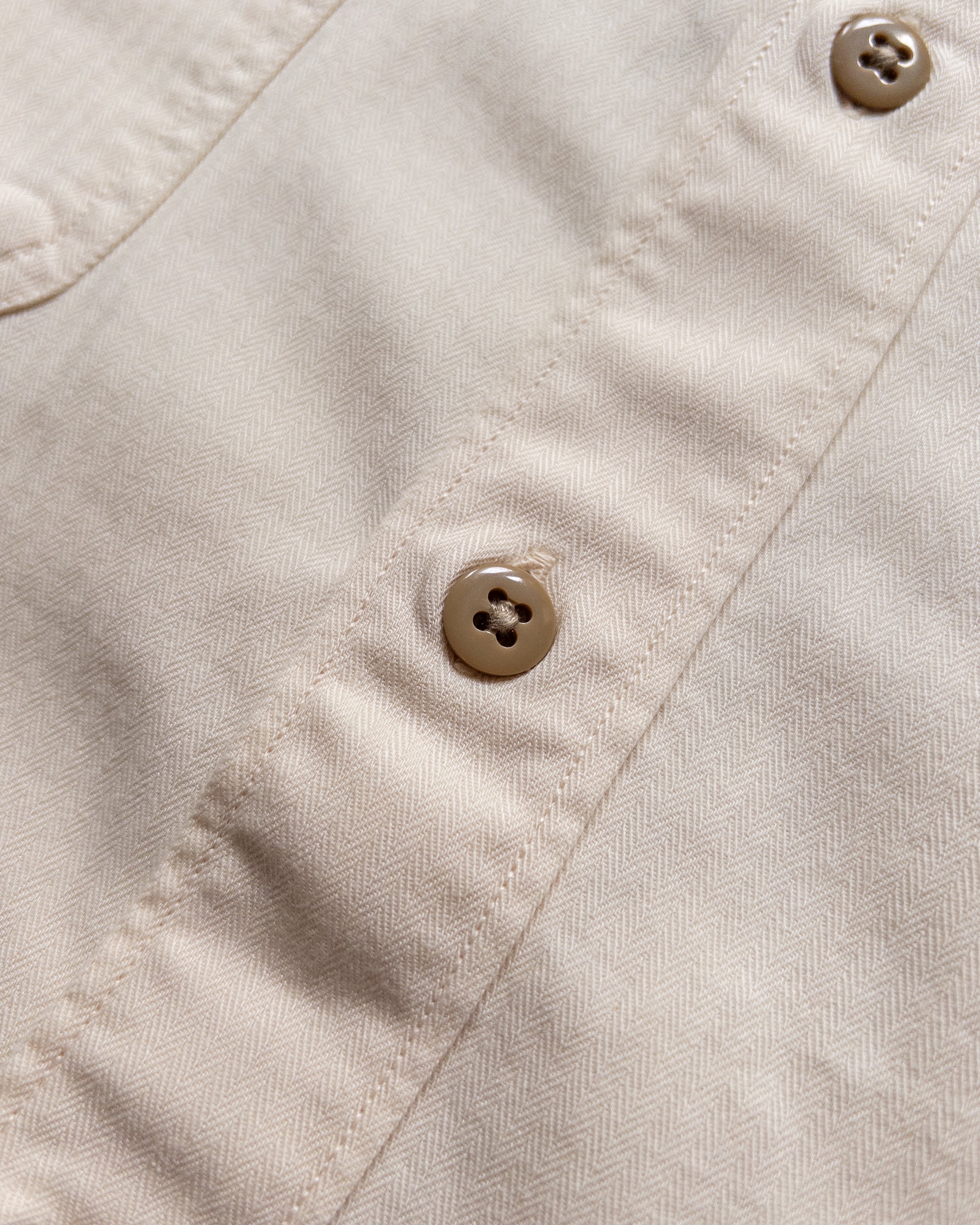 Cotton Herringbone Officer's Shirt - Buttermilk
