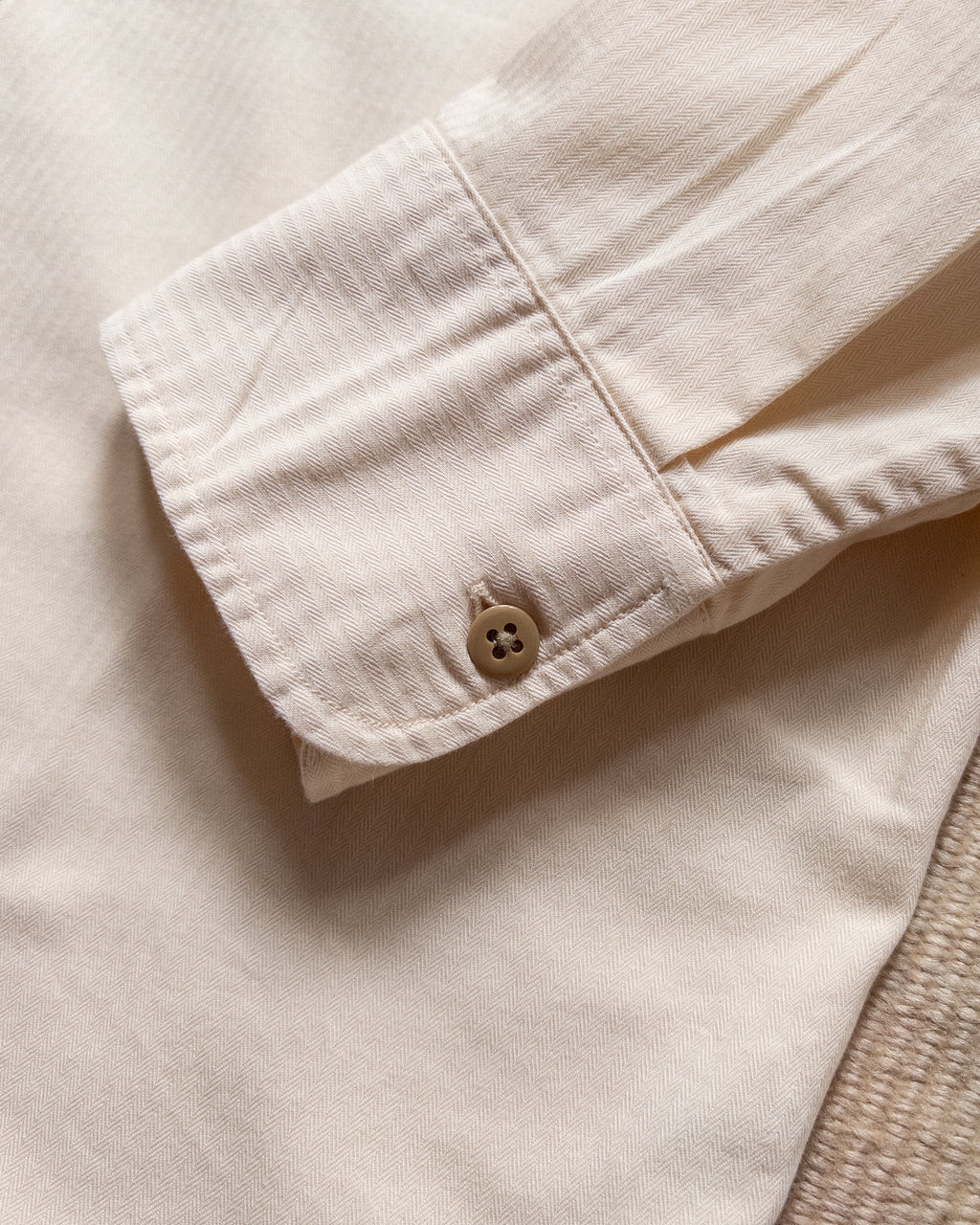 Cotton Herringbone Officer's Shirt - Buttermilk