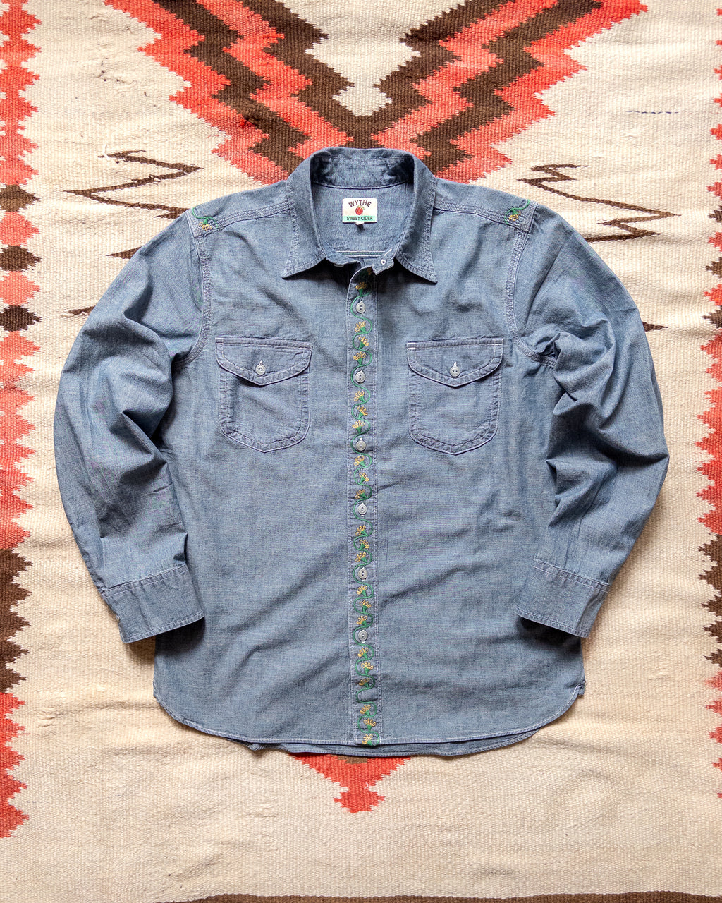Embroidered Chambray Workshirt - Rinsed Indigo