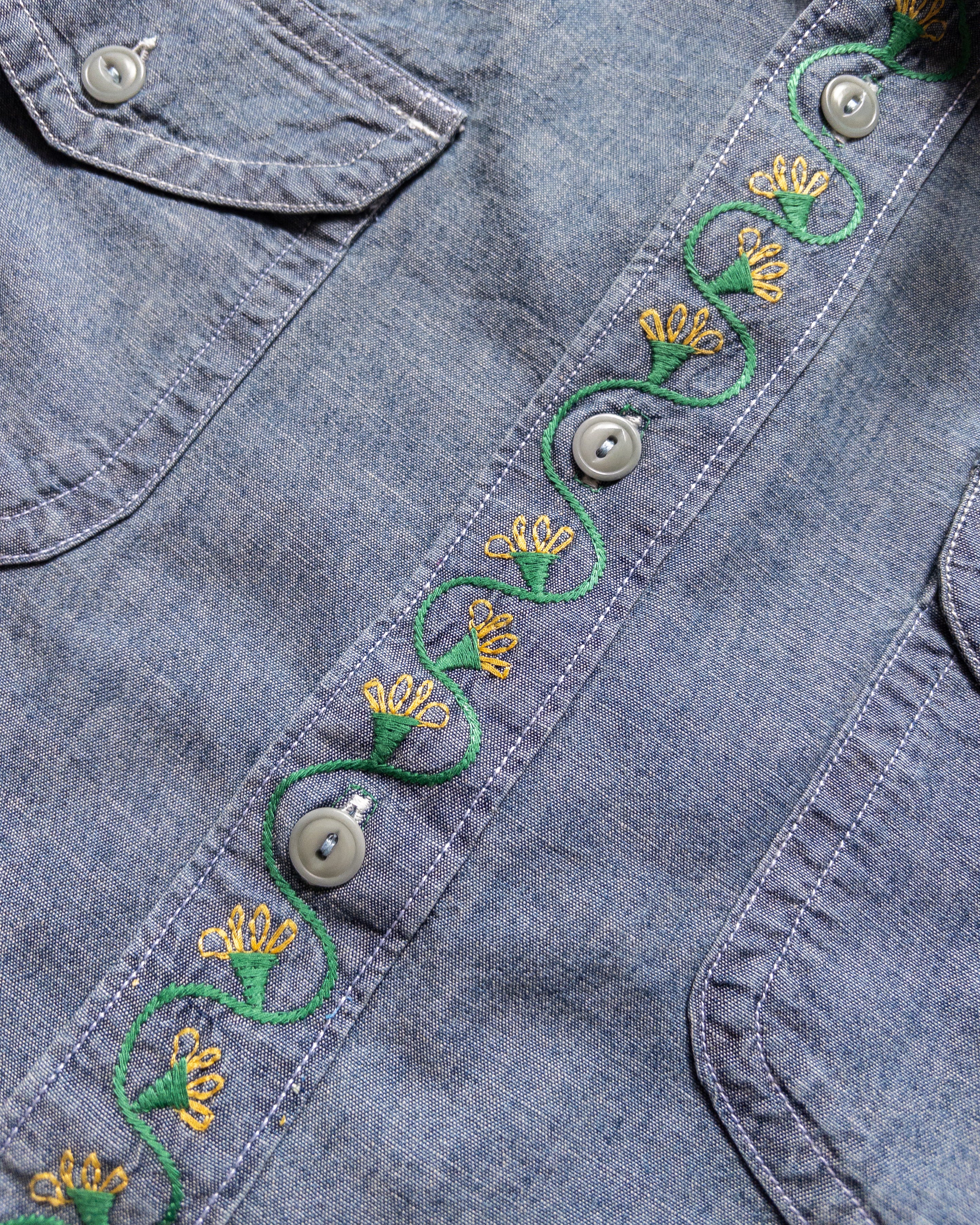 Embroidered Chambray Workshirt - Rinsed Indigo