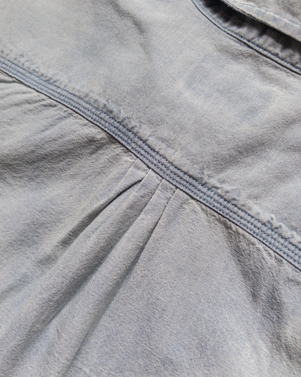 Embroidered Chambray Workshirt - Distressed and Sunfaded Indigo