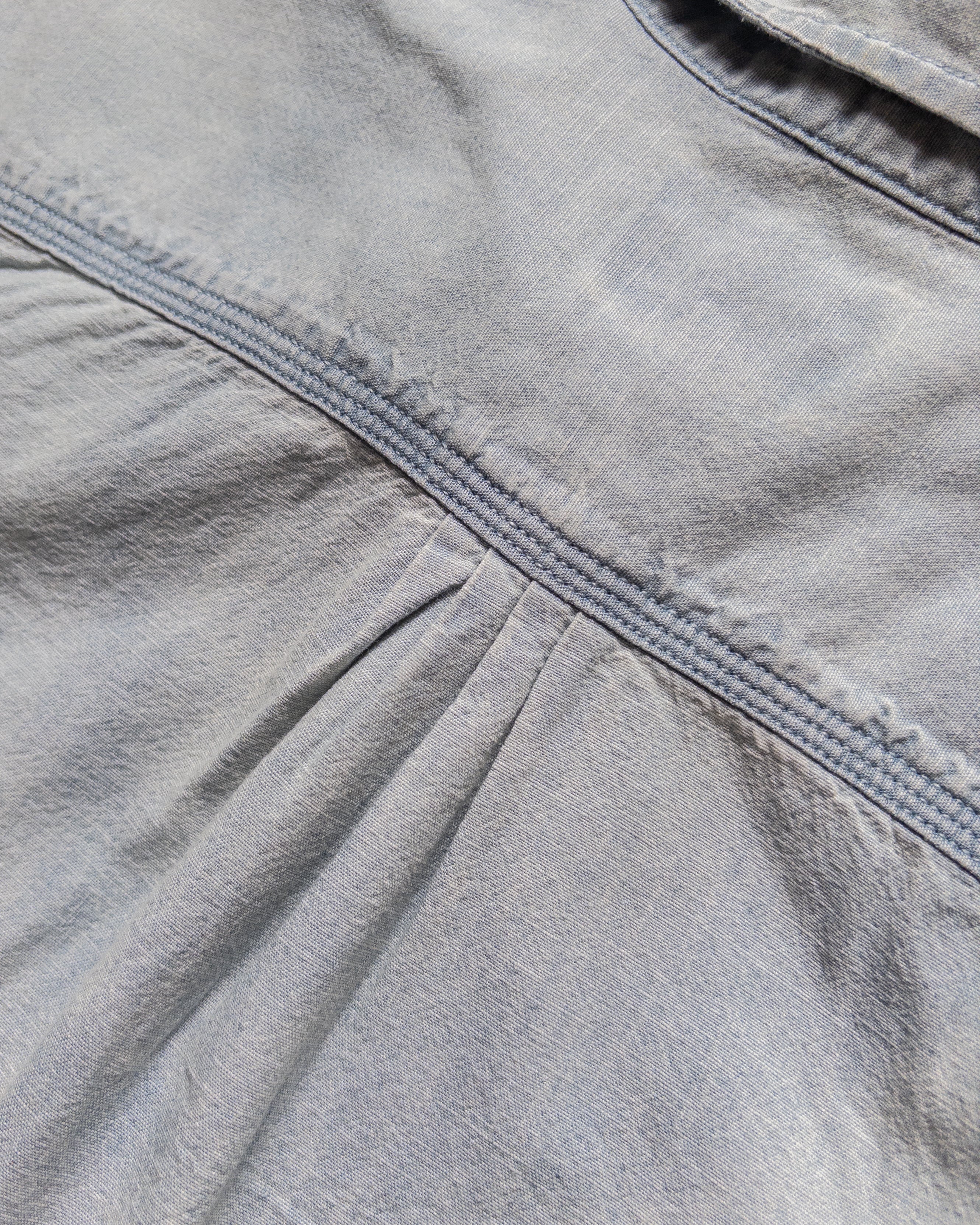 Embroidered Chambray Workshirt - Distressed and Sunfaded Indigo