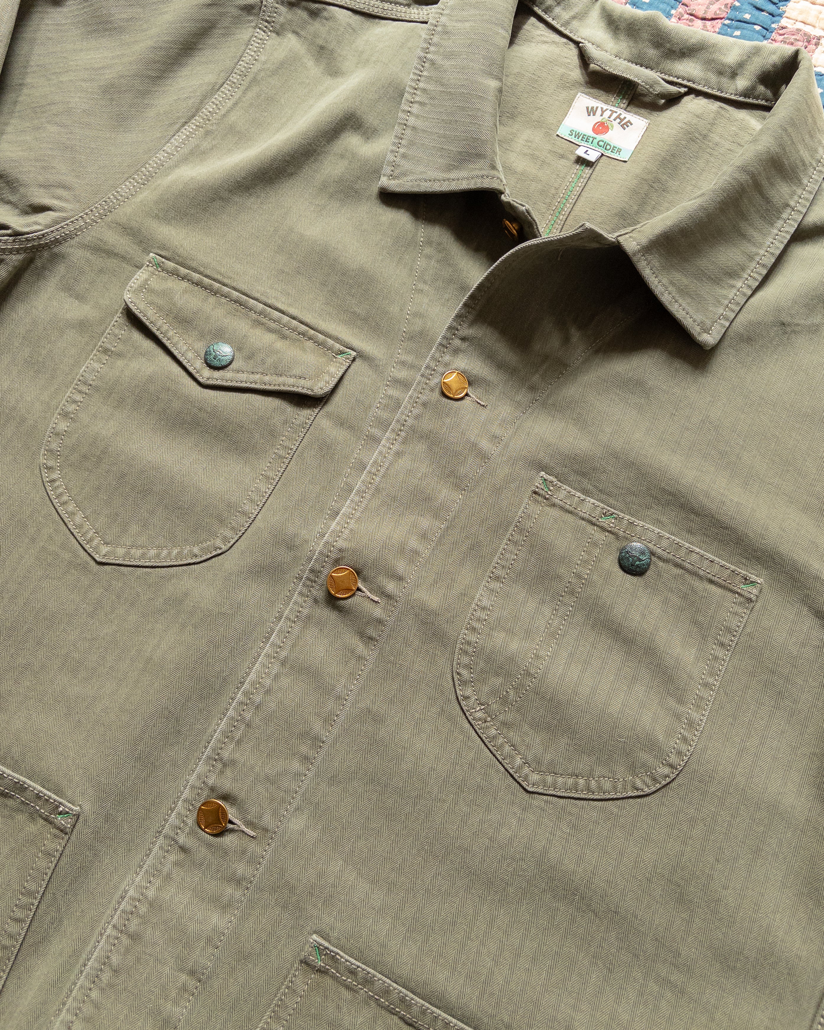 Japanese Cotton Herringbone Barn Jacket - Faded Olive