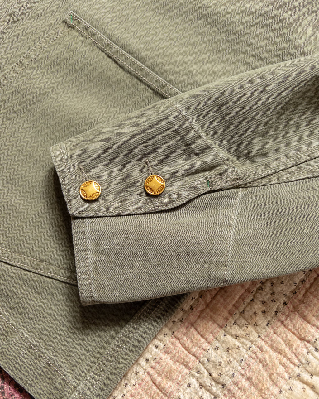 Japanese Cotton Herringbone Barn Jacket - Faded Olive