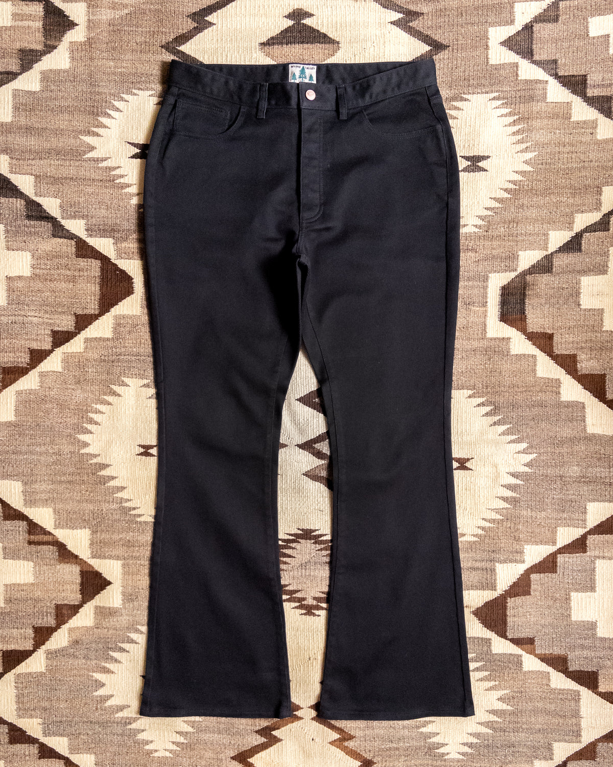Flared Bedford Cord Five Pocket Pants - Black