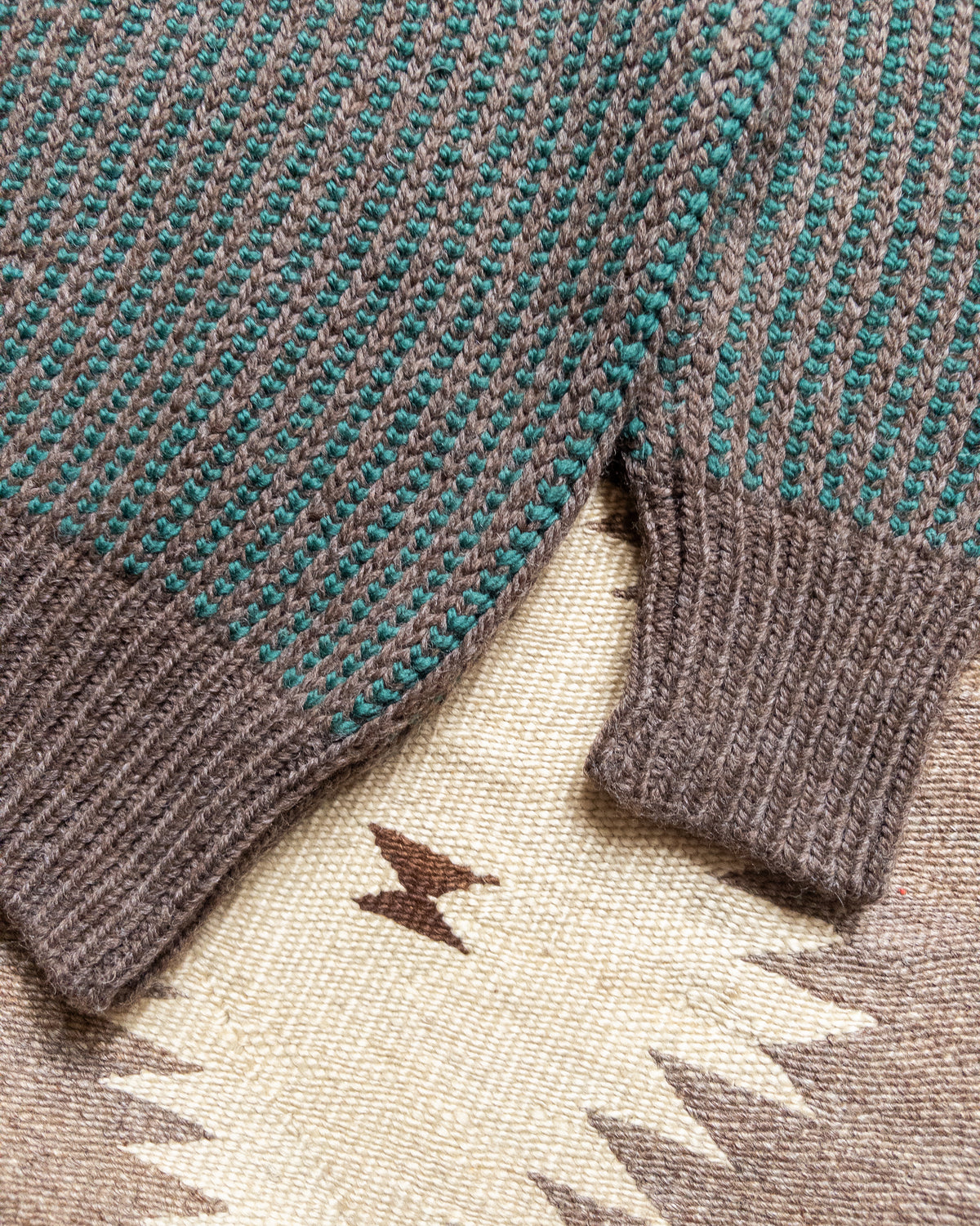 Two-Tone Crewneck Sweater - Forest Green/Taupe