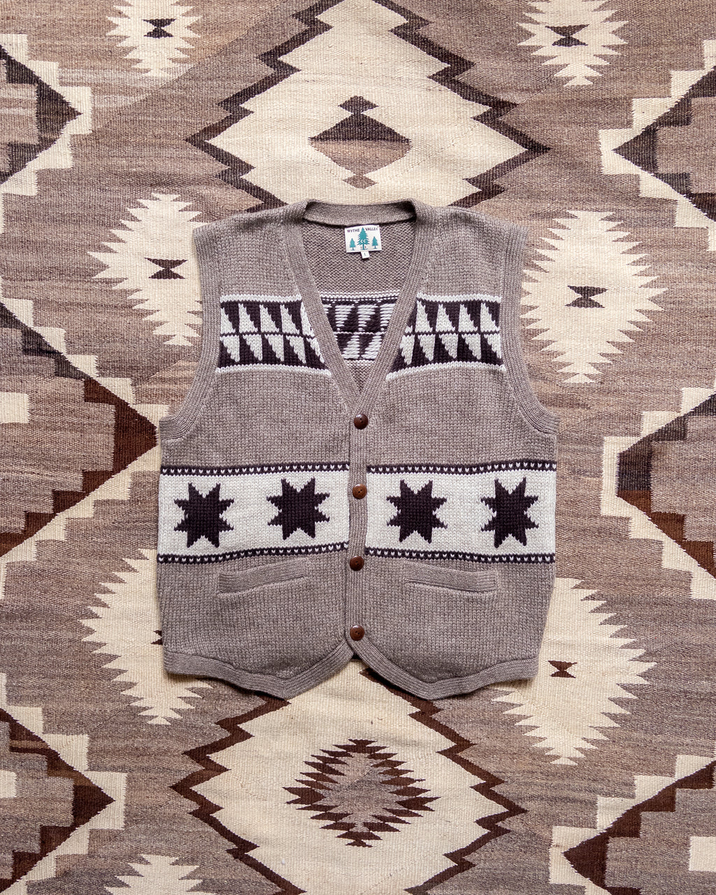 Highland Wool Valero Sweater Vest - Taupe/Cream