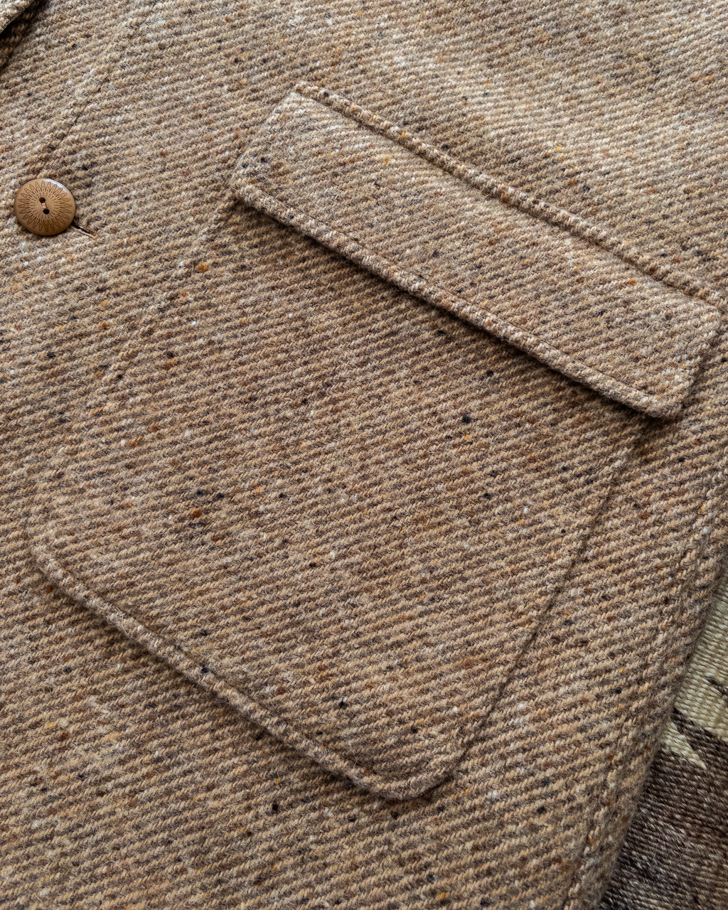 Shawl Collar Overcoat - Tan/Cream Alpaca Twill Tweed