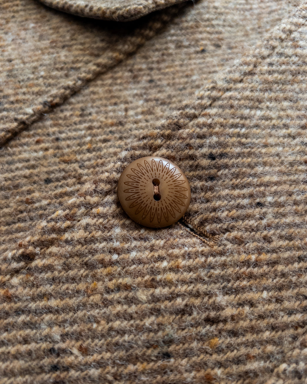 Shawl Collar Overcoat - Tan/Cream Alpaca Twill Tweed
