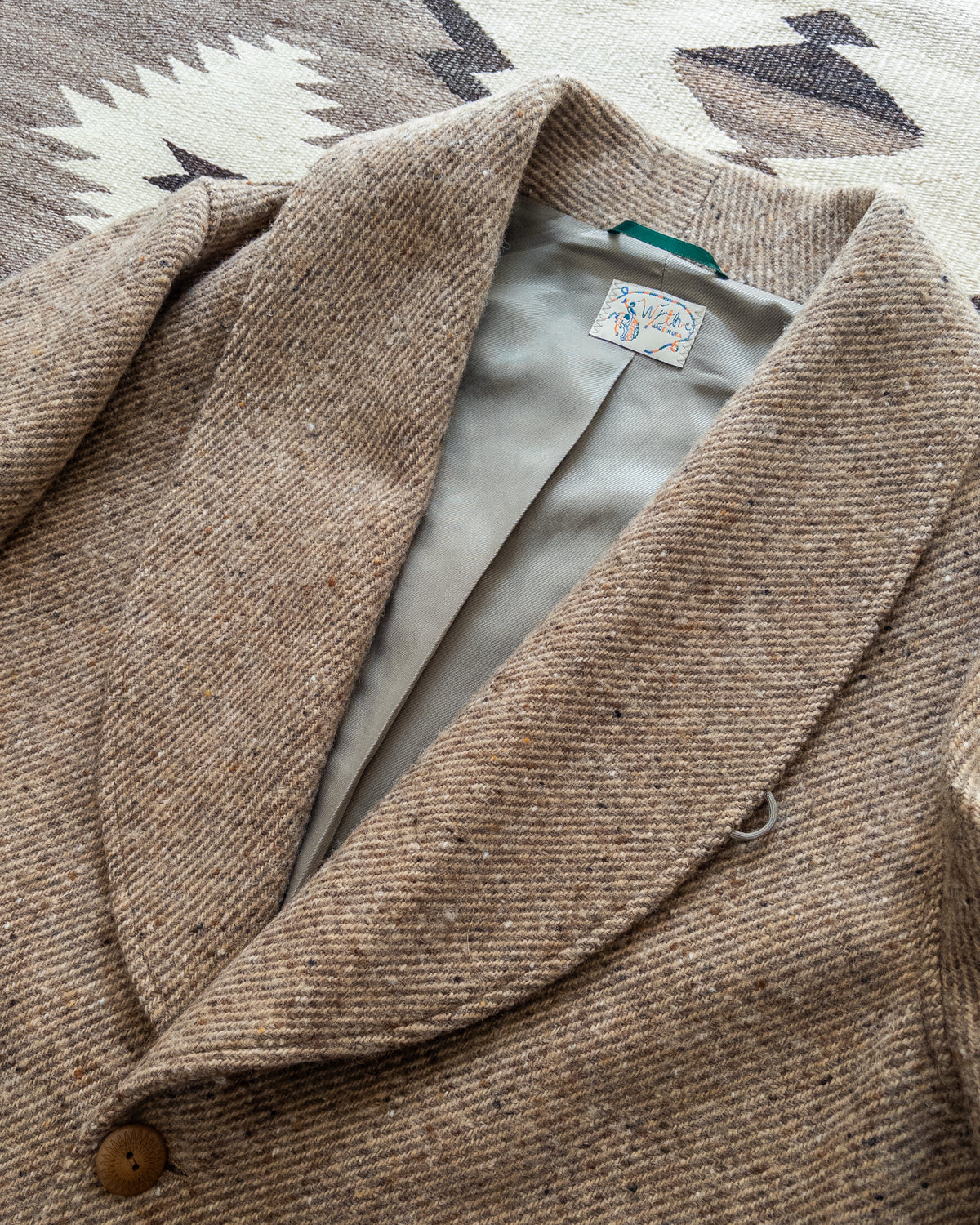 Shawl Collar Overcoat - Tan/Cream Alpaca Twill Tweed