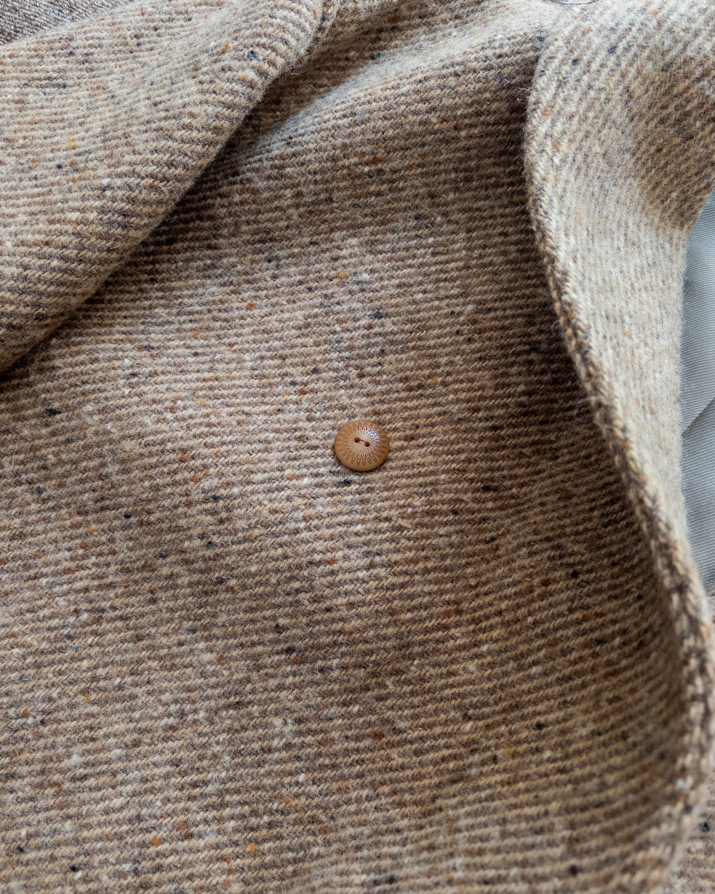 Shawl Collar Overcoat - Tan/Cream Alpaca Twill Tweed