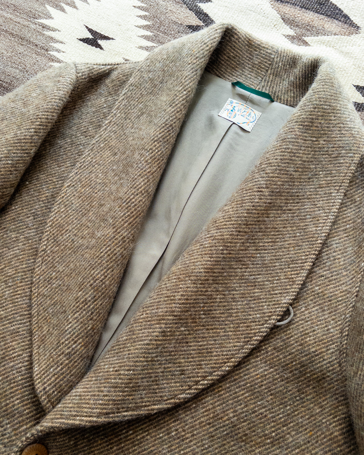 Shawl Collar Overcoat - Olive/Cream Alpaca Twill Tweed