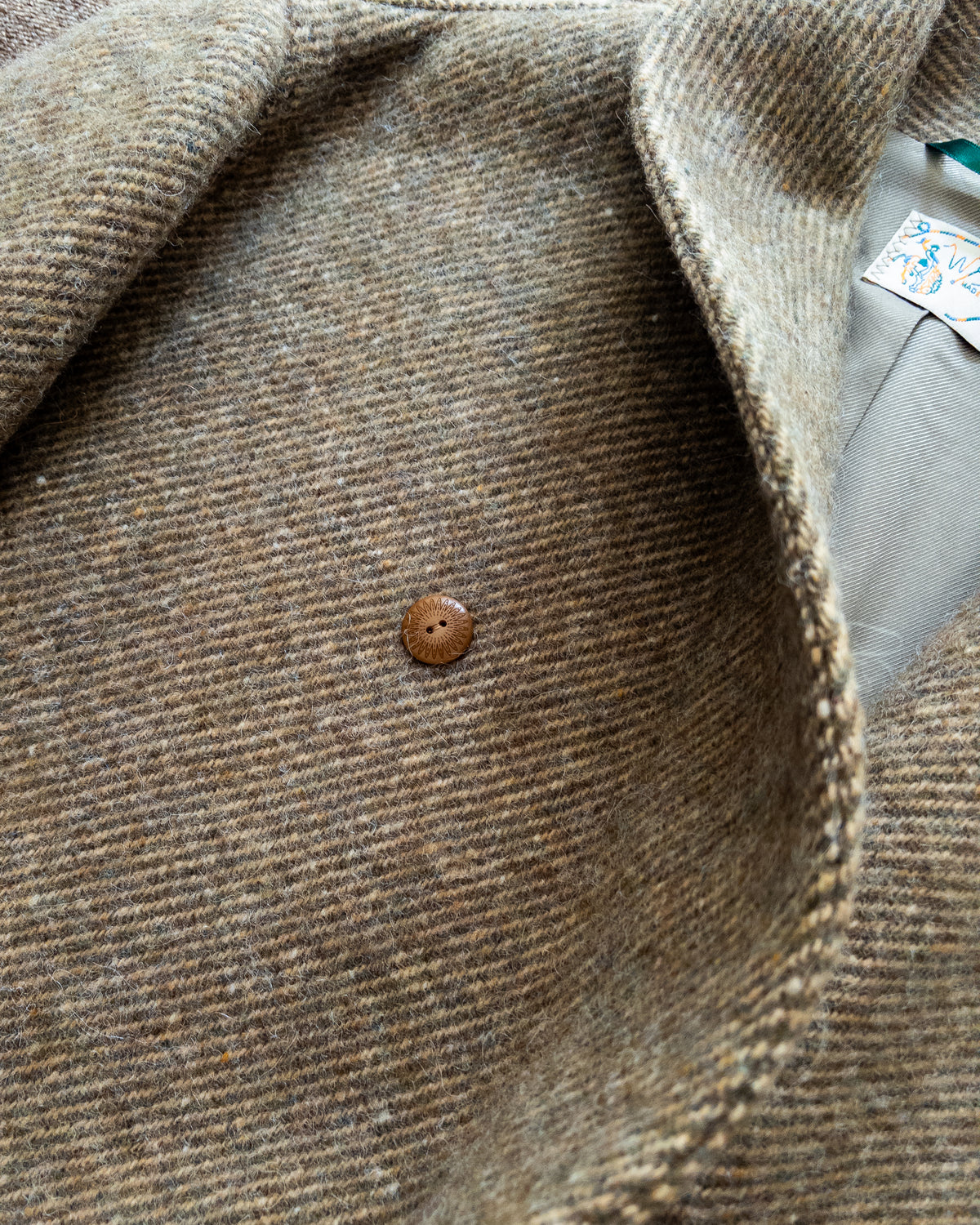 Shawl Collar Overcoat - Olive/Cream Alpaca Twill Tweed