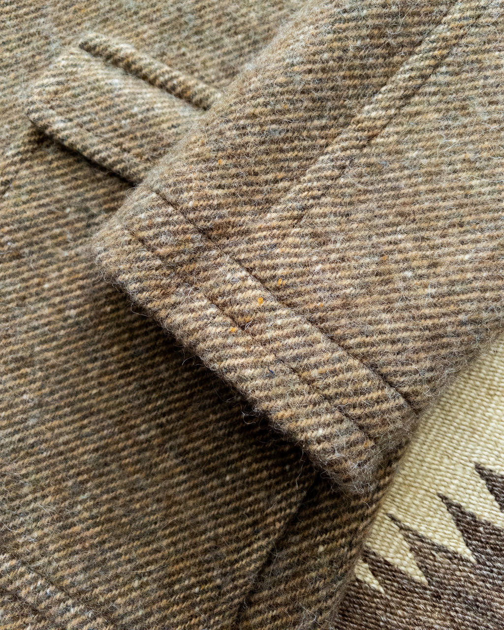Raglan Overcoat - Olive/Cream Alpaca Twill Tweed