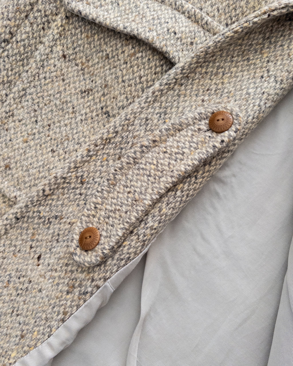 Raglan Overcoat - Warm Grey/Cream Broken Twill Tweed