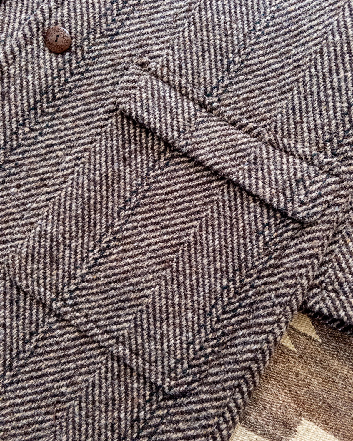 Raglan Overcoat - Grey/Brown Herringbone Deco Stripe Tweed