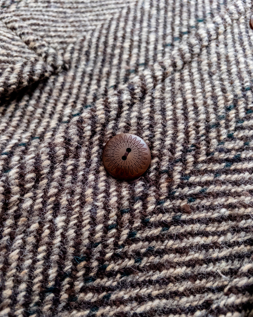 Raglan Overcoat - Grey/Brown Herringbone Deco Stripe Tweed