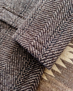 Raglan Overcoat - Grey/Brown Herringbone Deco Stripe Tweed