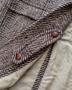 Raglan Overcoat - Grey/Brown Herringbone Deco Stripe Tweed