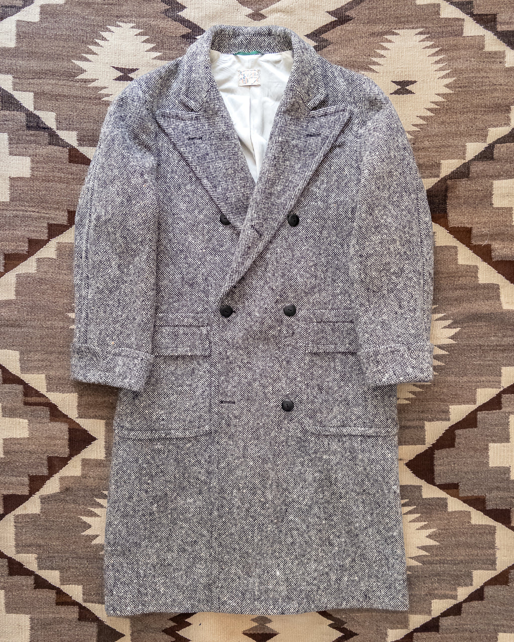 Polo Coat - Black/Cream Slub Donegal Tweed