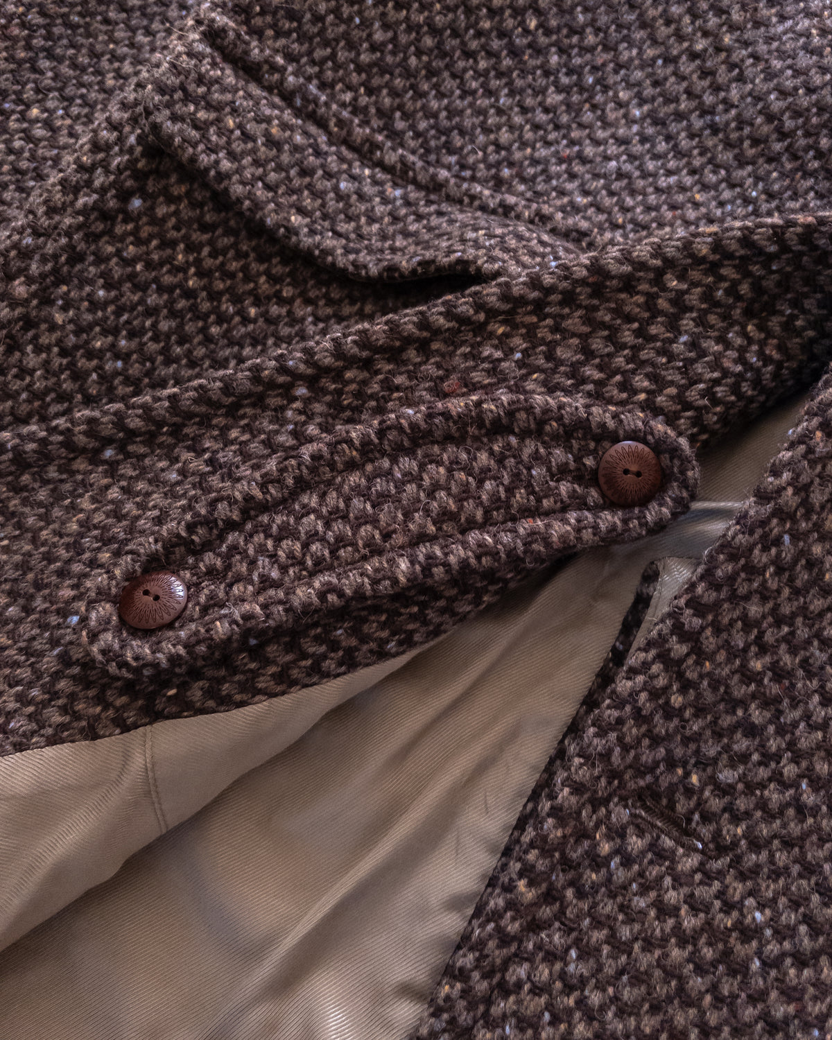 Raglan Overcoat - Grey/Brown Barleycorn Tweed