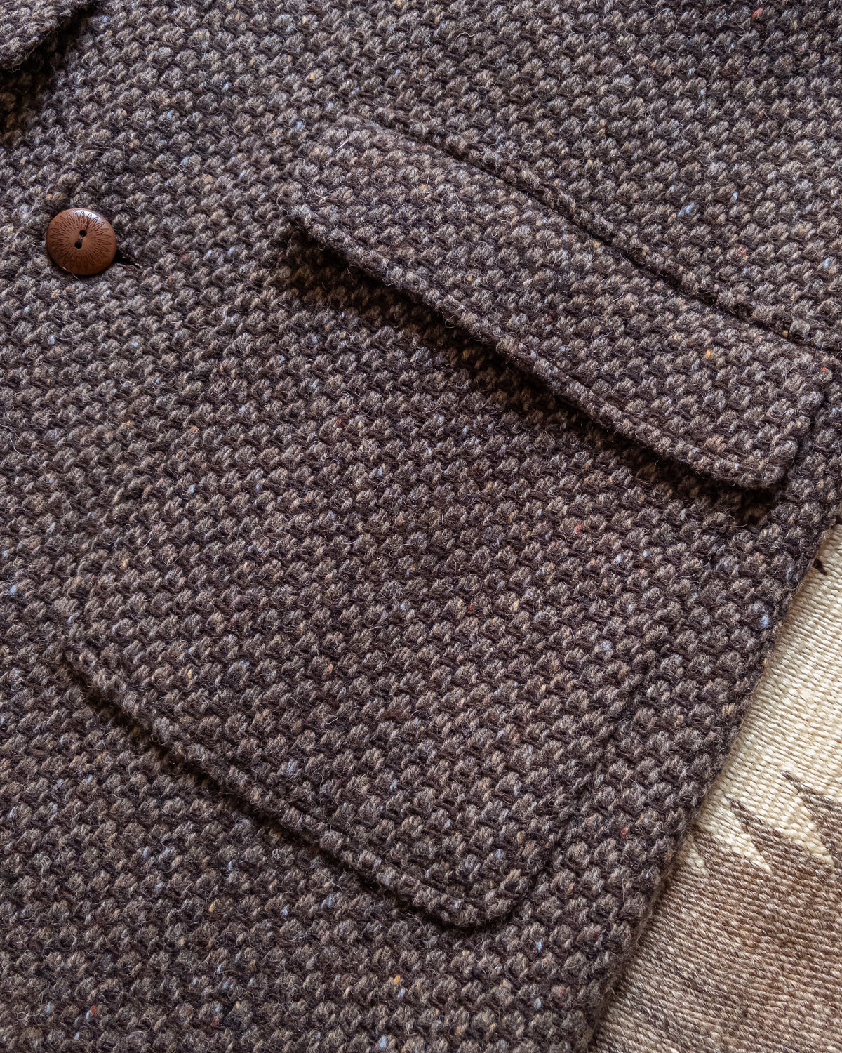 Shawl Collar Overcoat - Grey/Brown Barleycorn Tweed