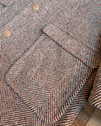 Raglan Wool Overcoat - Brown/Cream Donegal Herringbone
