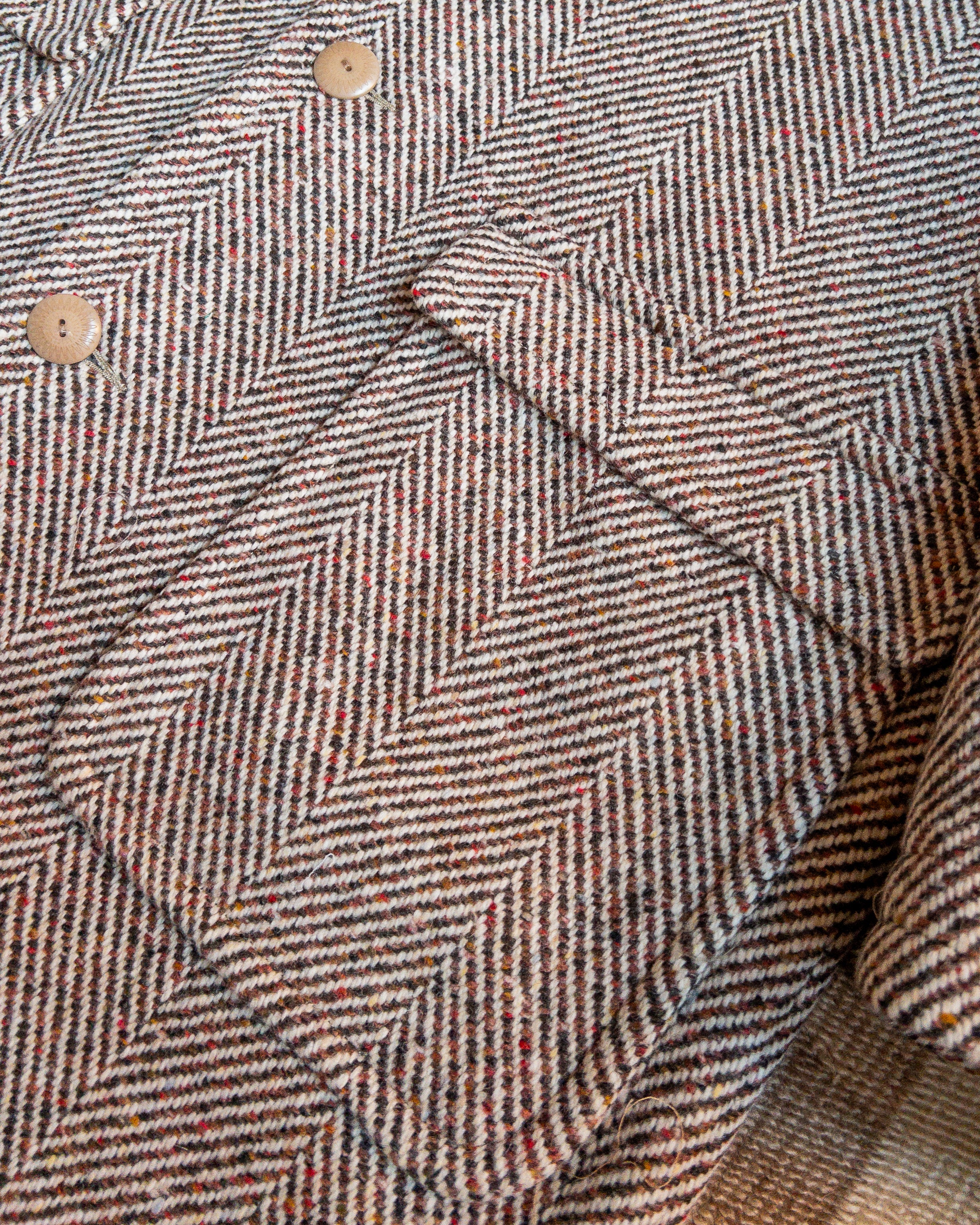 Raglan Wool Overcoat - Brown/Cream Donegal Herringbone