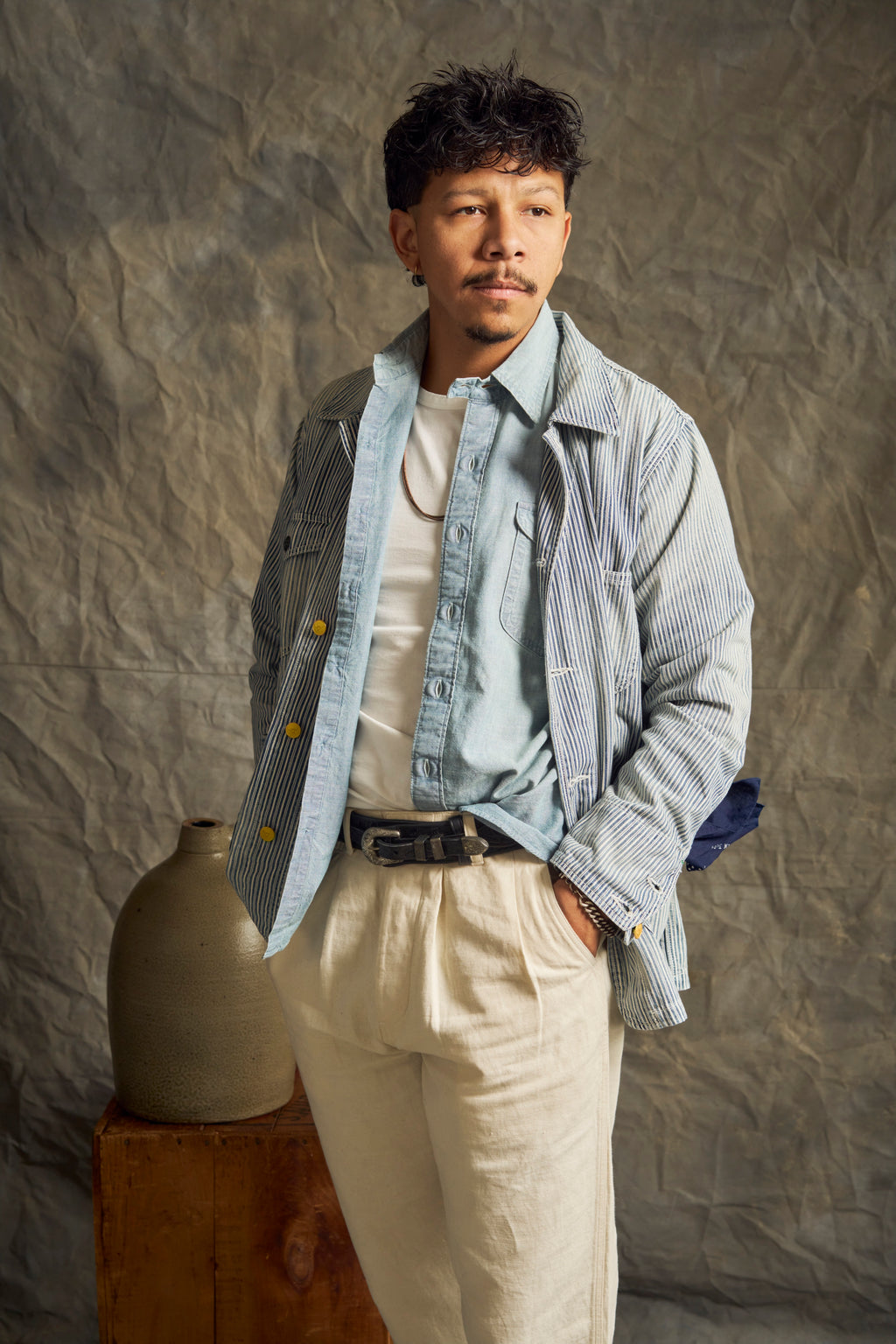 Liberty Stripe Barn Jacket - Washed Indigo