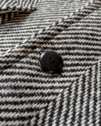 Raglan Wool Overcoat - Black/Cream Herringbone Tweed