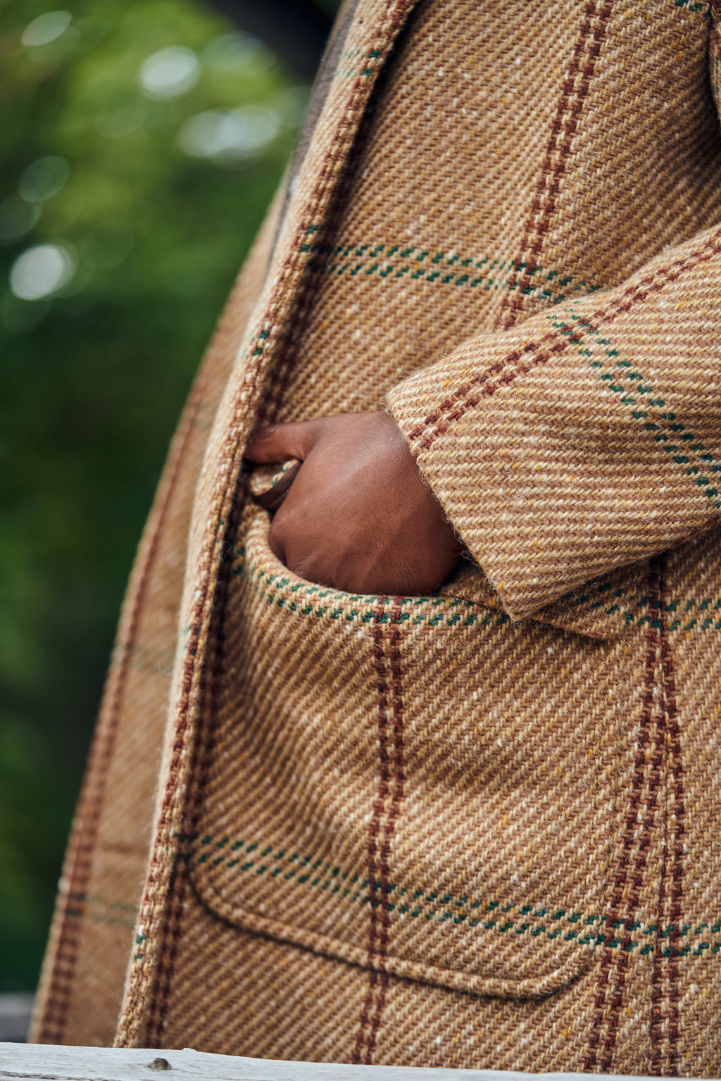 Shawl Collar Wool Overcoat - Rust and Evergreen Windowpane